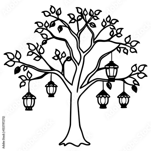 Lantern Fruit Tree Vector on White