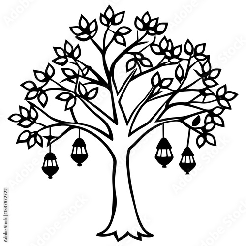 Lantern Fruit Tree Vector on White