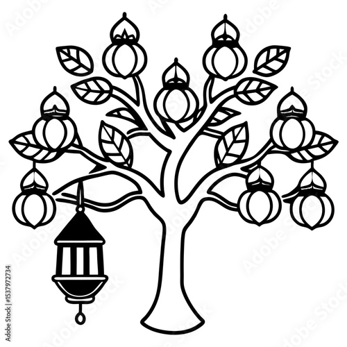 Lantern Fruit Tree Vector on White