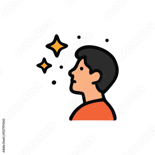 Profile view of a person with glowing stars above their head, suggesting inspiration or aspiration.