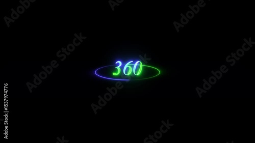 neon Countdown from 360 icon animation a digital countdown timer from 360^0 displays a timer counting down seconds.