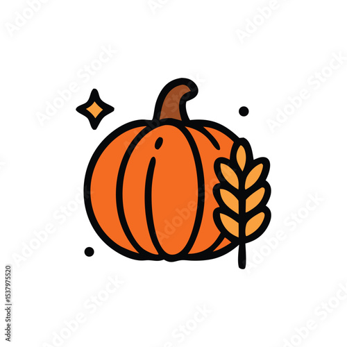 A vibrant illustration of a pumpkin with wheat, celebrating the harvest season.
