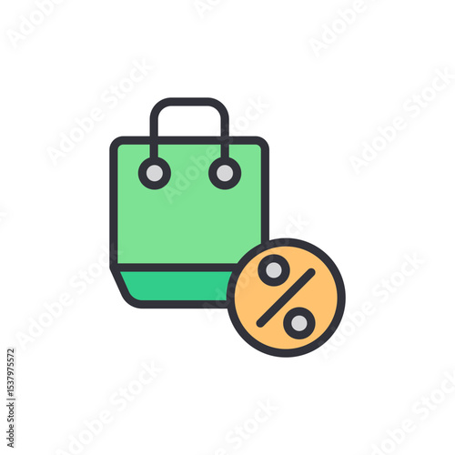 Iconic Representation Of Discounted Offer With Shopping Bag Symbolism