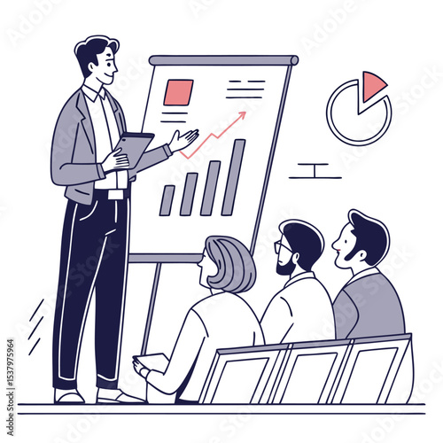 CEO Addressing Board Members – Flat Vector Business Leadership and Executive Meeting Adobe Illustrator Artwork