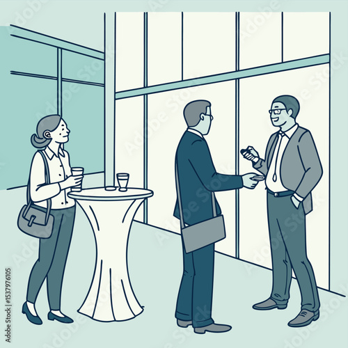Business Networking Handshake – Flat Vector Illustration of Professional Social Interaction Adobe Illustrator Artwork