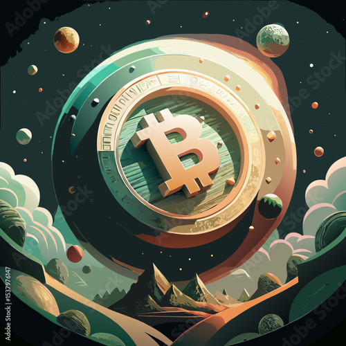 Ultra-realistic 3D render of a glowing Bitcoin coin floating in deep space, surrounded by stars and nebula, sharp focus, cinematic lighting, no noise or artifacts