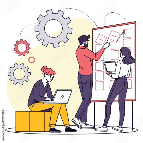 Collaborative Team Meeting in Coworking Space – Flat Vector of Modern Office Work Culture Adobe Illustrator Artwork