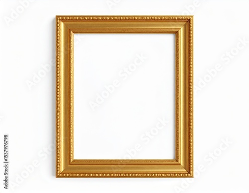 Ornate Gold Picture Frame with Beaded Detail on a White Background