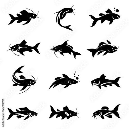 A beautiful compilation of simple sea fish illustrations featuring gentle, smiling faces for kids' products.