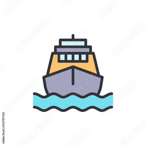 Stylized Cruise Liner Sailing On Water With Transparent Background