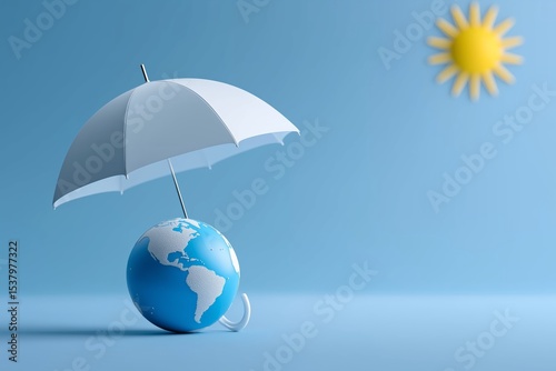 Umbrella protecting earth from sunlight: climate change concept
