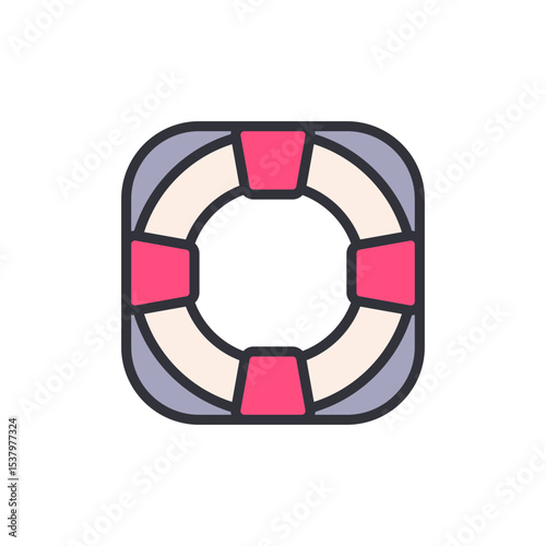 Stylized Lifebuoy Graphic Design With Red Accents And Rounded Frame