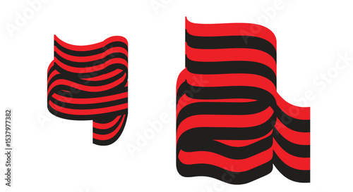 red and black dynamic flowing ribbon Abstract Wavy Red and Black Flag Shapes Vector Design