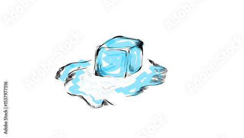 melting ice cube on white background