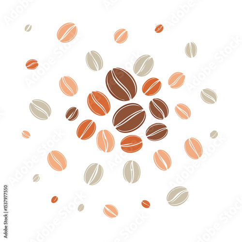 Flat_vector_top_view_of_multiple_roasted_coffee_beans_scattered_randomly_clean_outline