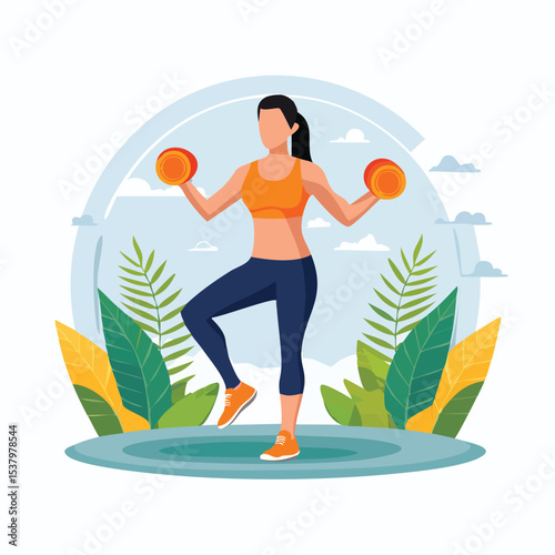 Dynamic Workout Illustration – Fitness Exercise Scene with Athlete Training, Perfect for Health, Wellness, and Gym Lifestyle Themes