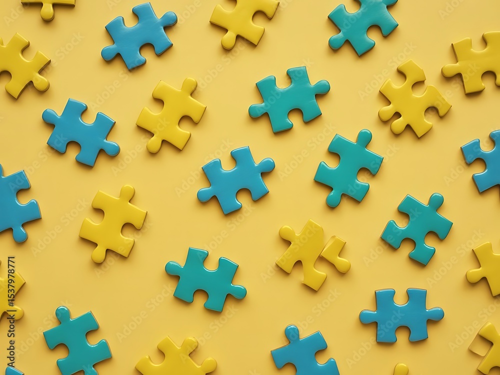 Obraz premium Colorful Puzzle Pieces on a Pastel Yellow Background