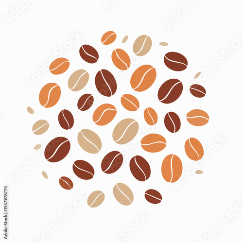 Flat Vector Top View of Multiple Roasted Coffee Beans Scattered Randomly – Clean Outline Style Perfect for Packaging, Cafes, Coffee Shop Branding, and Seamless Pattern Design


