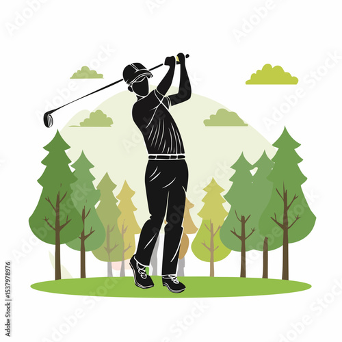 Golf Player Vector Illustration Set – Black and White Silhouettes Collection of Different Golf Poses, Swinging and Putting Action Scenes, Perfect for Sports Design, Logos, and Graphic Projects

