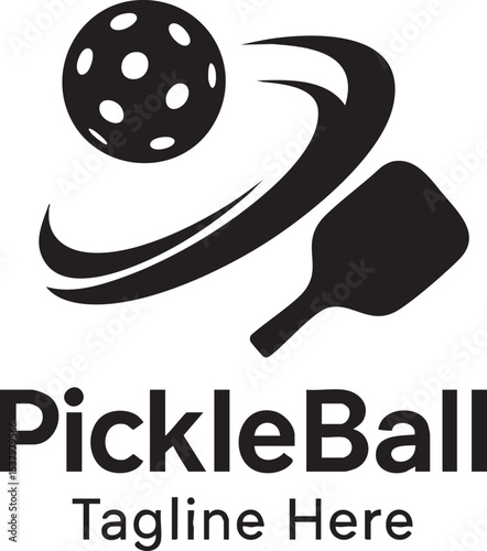 Dynamic Pickleball Logo Design with Ball Paddle and Motion Lines in Black black