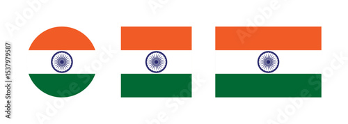 India flag PNG vector. India square and round icon isolated on transparent PNG background. India flag icon.