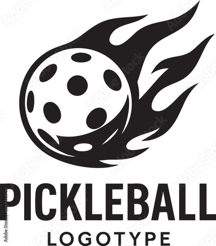 Dynamic Pickleball Logo Concept with Flames and Bold Typography Design Style This black