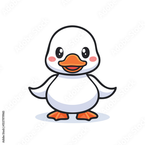 Minimal Flat Vector Illustration of a Cute Duck with Bold Black Outline and Happy Expression – Simple Cartoon Animal, No Gradients, Ideal for Kids Graphics and Stickers