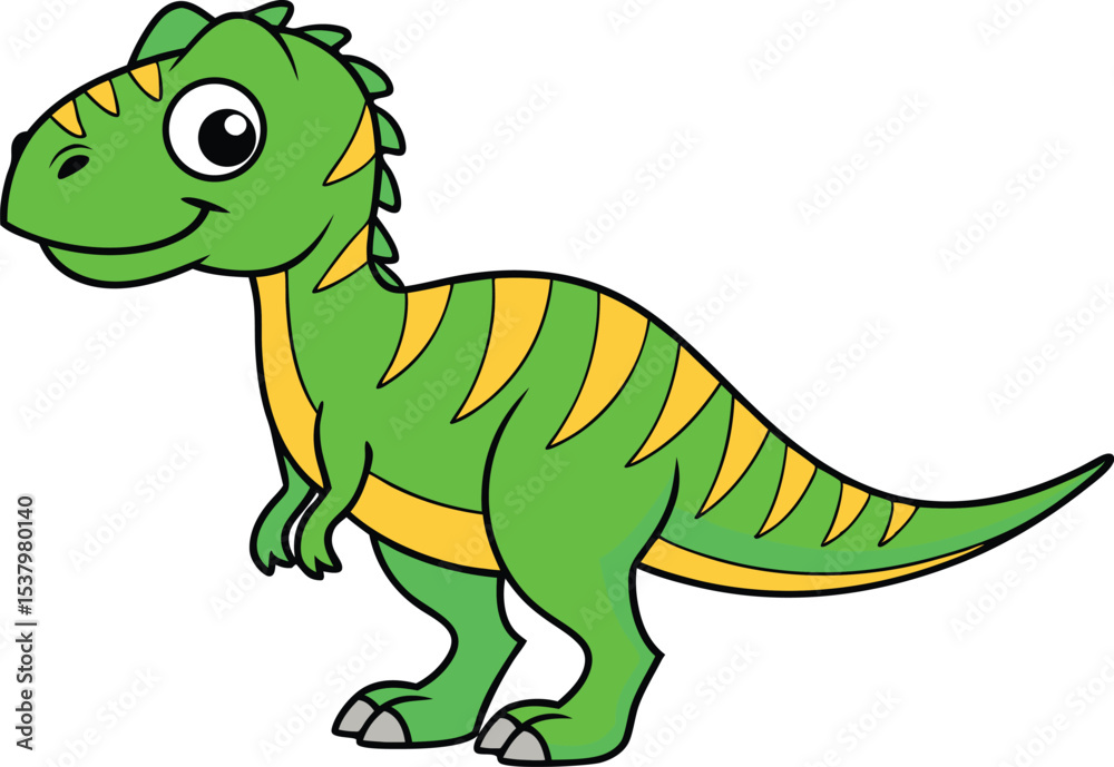 Naklejka premium Cute green cartoon dinosaur illustration