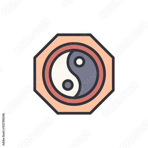 Balanced Harmony Yin Yang Symbol In Octagonal Frame Illustration