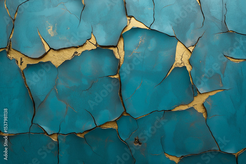 Teal and Gold Cracked Paint Wall Texture