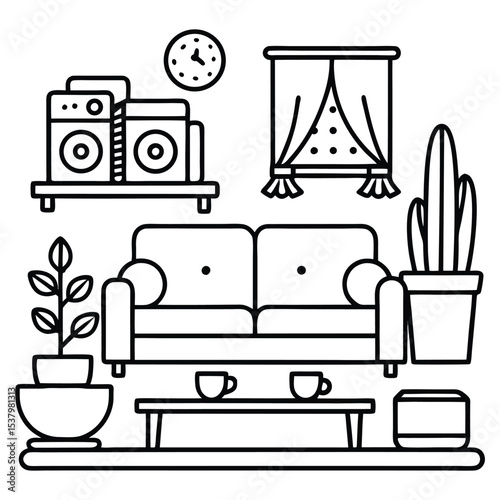 Tranquil Living Room Drawing Minimalist Outline of a Comfortable Home Space