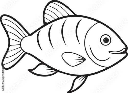 Fish Line Art White Background Design Template