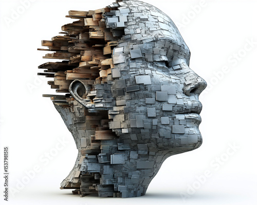 Triggered trauma coping. 3D. Human head silhouette representing memories and stress concepts.