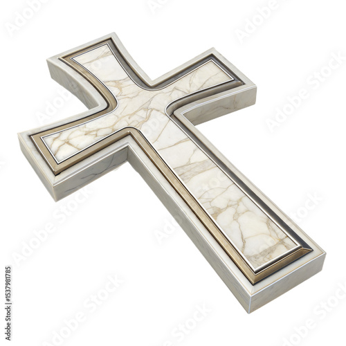 3D Cross Icon in Marble Material Style on White Background
