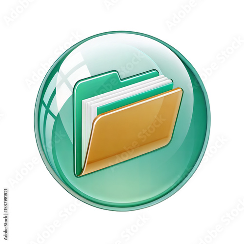 3D Folder Icon in Glass Material Style on White Background