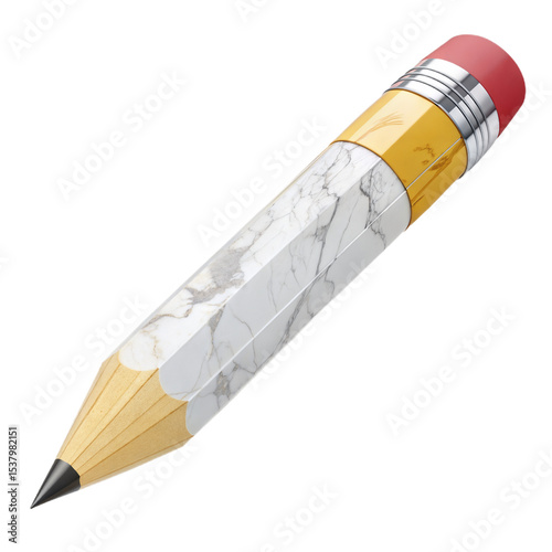 3D Pencil Icon in Marble Material Style on White Background