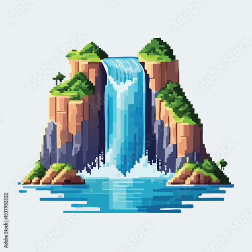Scenic Natural Waterfall in Lush Forest – Beautiful Cascade Flowing Over Rocks in Serene Wilderness, Ideal for Nature, Travel, and Landscape Themes