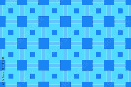 An abstract seamless blue square mosaic pattern with geometric light and shadow creates a vibrant digital tile design