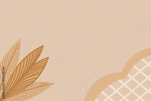 Here's a concise description:

Hand holding an autumn leaf, a nature-inspired vector illustration with a floral pattern and vintage brown and yellow tones
