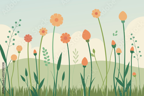 Red poppies bloom in a beautiful summer meadow, a vibrant floral background against a blue sky