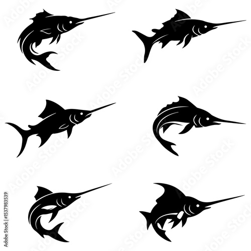 A vector pack of swordfish silhouettes for boat decals and graphics