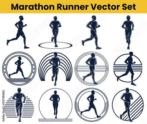 Marathon Runner Silhouette Set Athletic Running Man Graphics for Logos and Design Elements