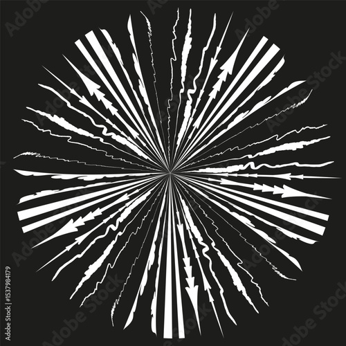 Radiating light rays. Circular sun shape. Abstract vector burst. Bright beam explosion.