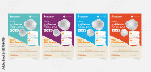 Kids Back to School Admission Flyer and Poster with cyan,orange,red,pink 4 colors varations Template Bundle