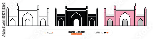 Idgah Mosque, Line Icon. Kabul, Afghanistan, Landmark, Silhouette, Color Vector, Editable Stroke.