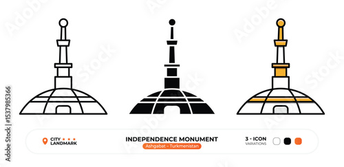 Independence Monument, Line Icon. Ashgabat, Turkmenistan, Landmark, Silhouette, Color Vector, Editable Stroke.