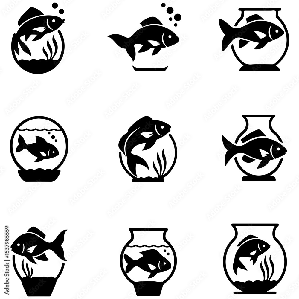 Fototapeta premium The brackish water aquarium set with archerfish and goby silhouettes