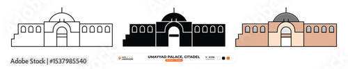 Umayyad Palace, Citadel, Line Icon. Amman, Jordan, Landmark, Silhouette, Color Vector, Editable Stroke.