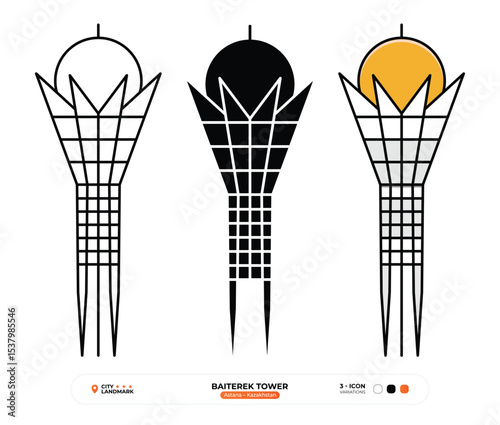 Baiterek tower Line Icon. Astana, Kazakhstan, Landmark, Silhouette, Color Vector, Editable Stroke.