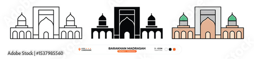 Barakhan Madrasah Line Icon. Tashkent, Uzbekistan, Landmark, Silhouette, Color Vector, Editable Stroke.